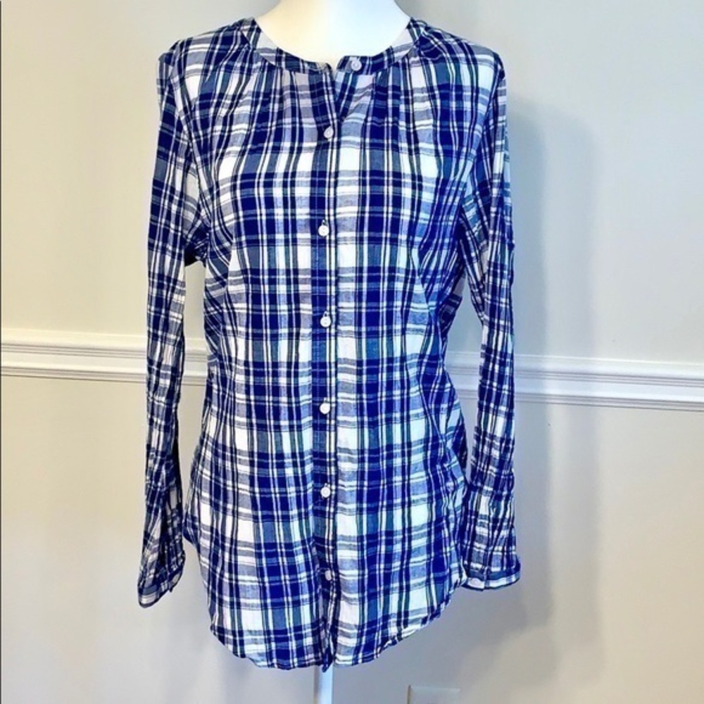 LUCKY BRAND blue/white plaid cotton shirt S